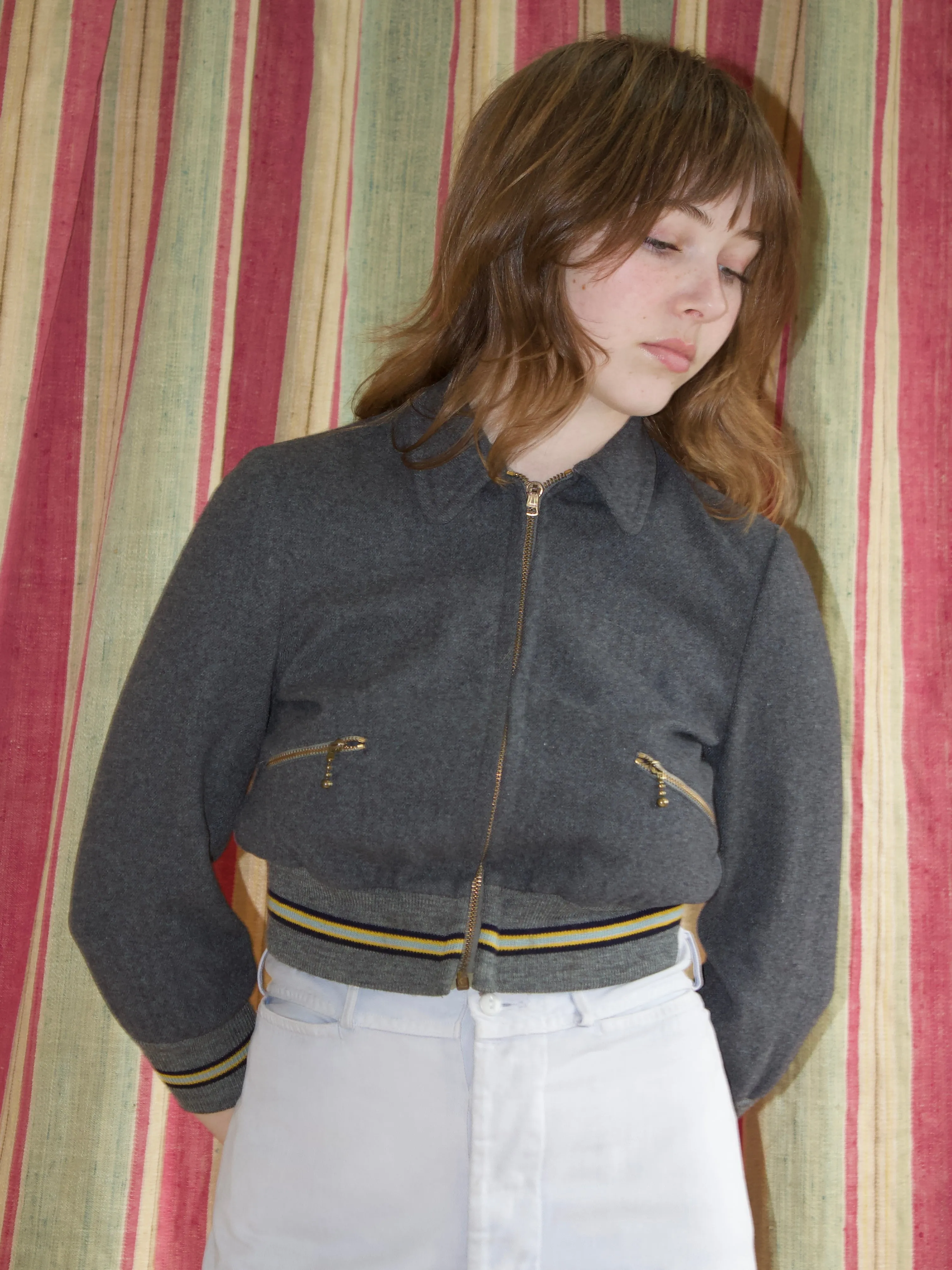 1940s “Kingswear Apparel“ Cropped Rib Knit Wool Zip Front Jacket