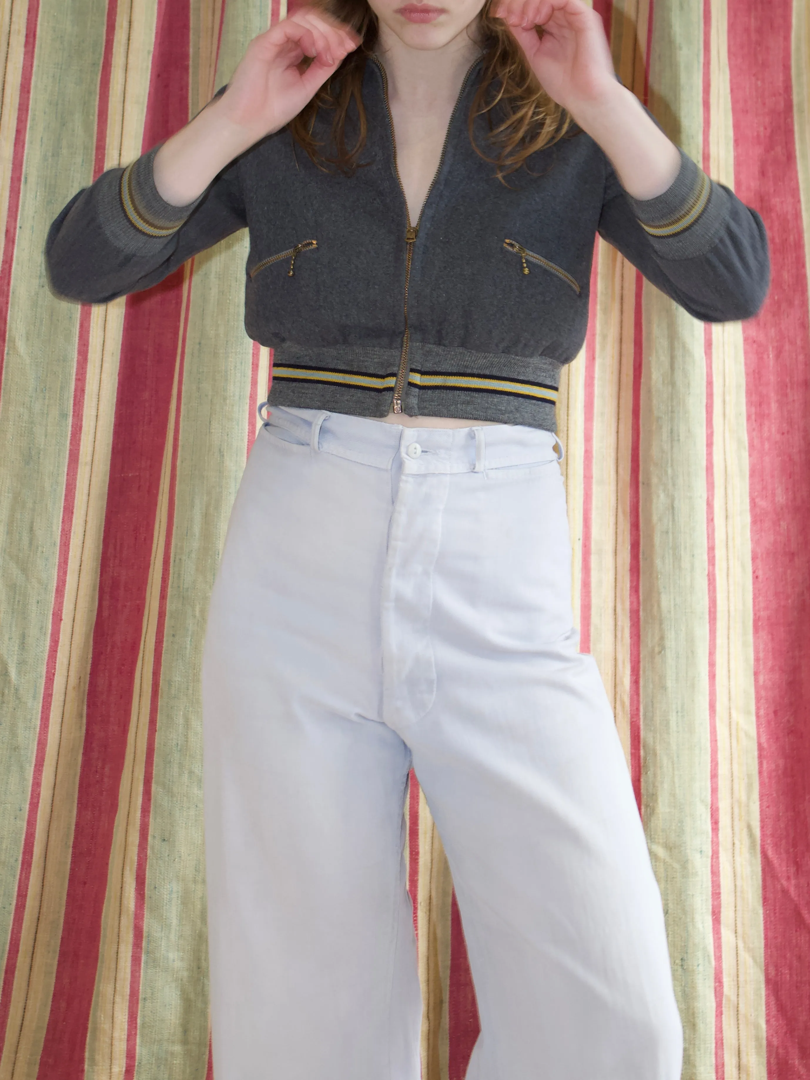 1940s “Kingswear Apparel“ Cropped Rib Knit Wool Zip Front Jacket