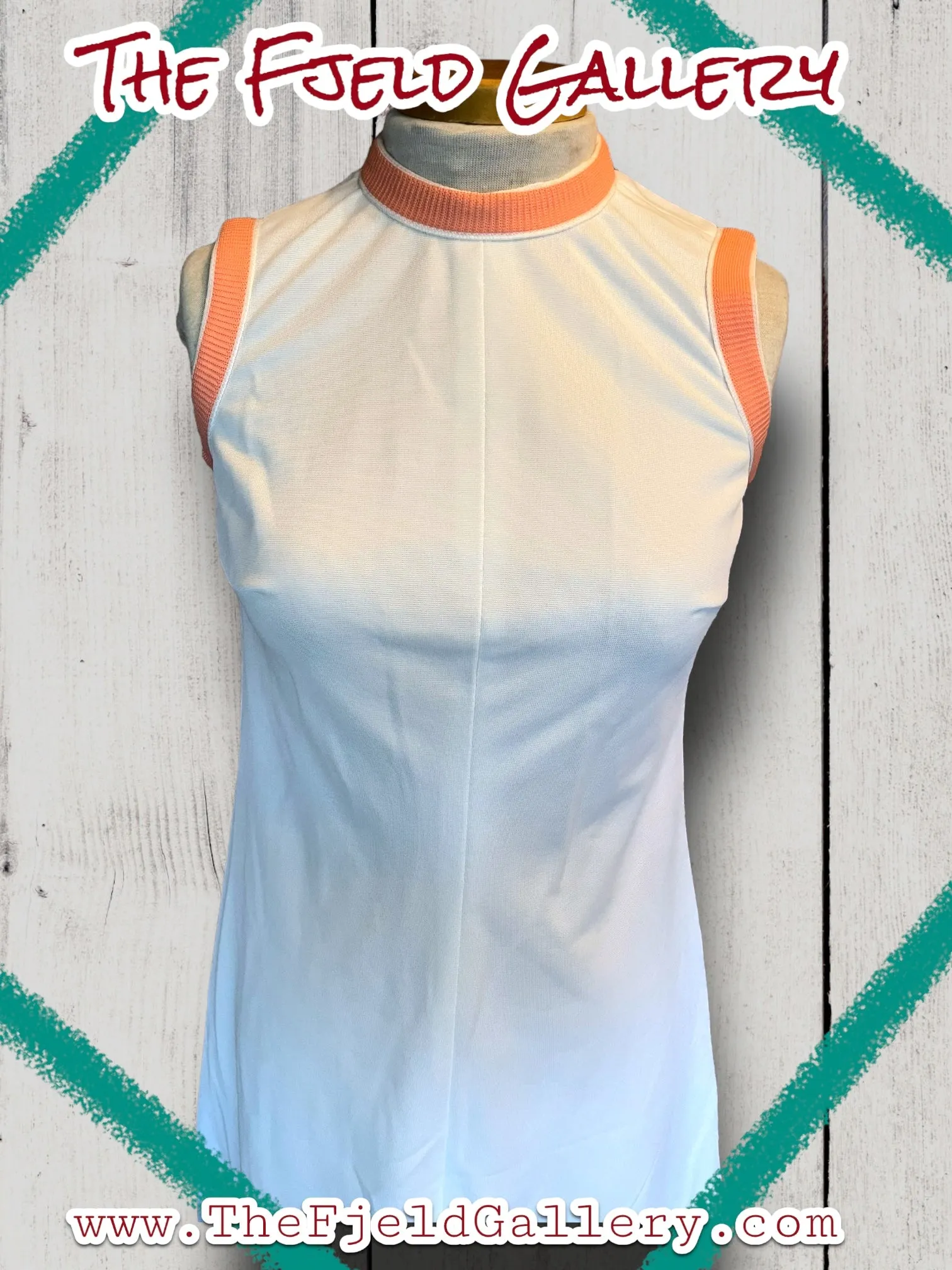 1960’s Vintage A Line White & Pastel Pink, Blue & Green Spring Sleeveless Dress & Sweater Set