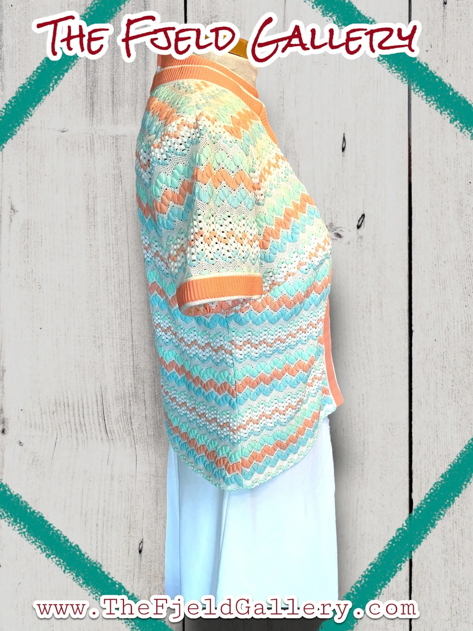 1960’s Vintage A Line White & Pastel Pink, Blue & Green Spring Sleeveless Dress & Sweater Set