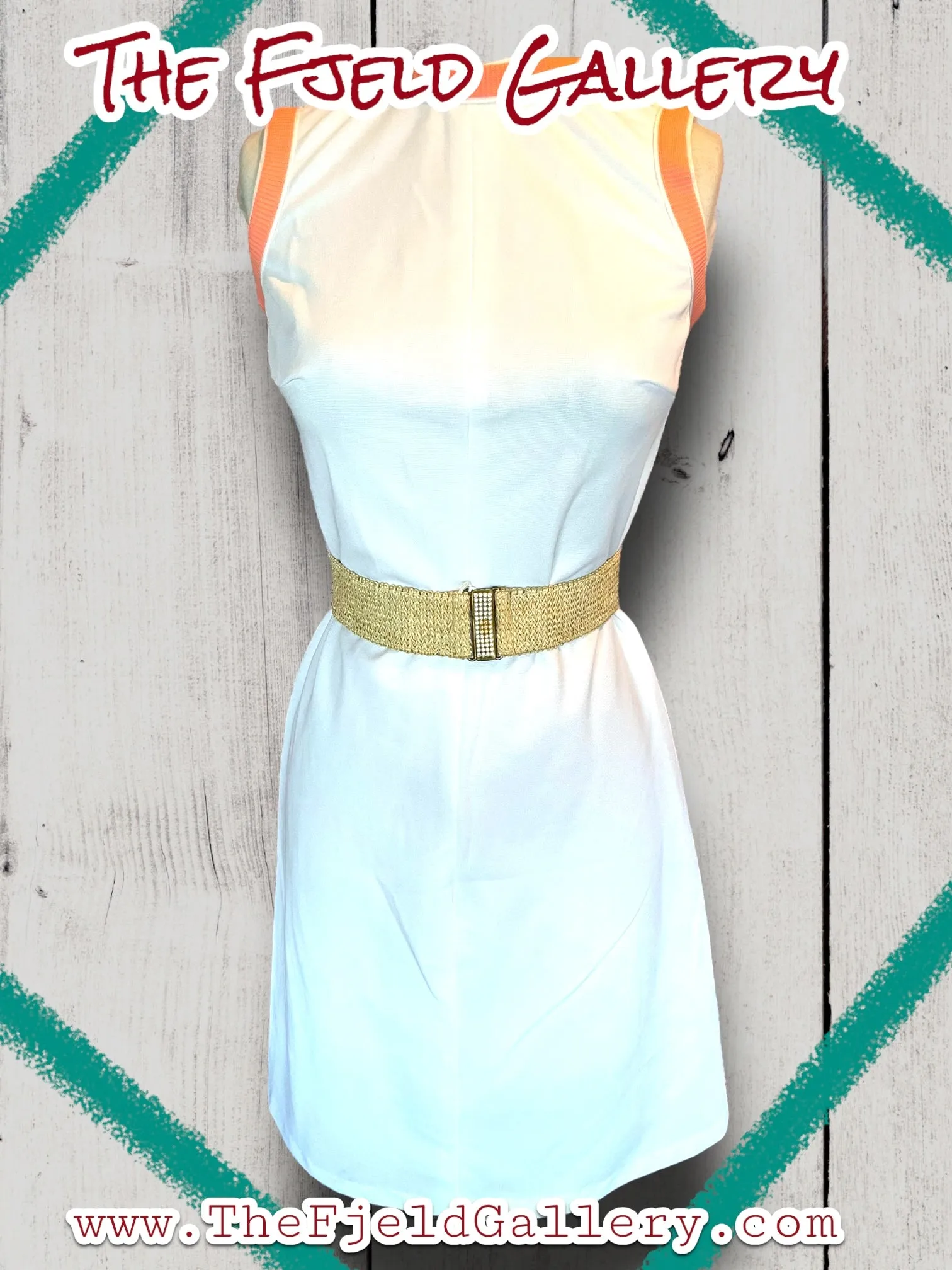 1960’s Vintage A Line White & Pastel Pink, Blue & Green Spring Sleeveless Dress & Sweater Set
