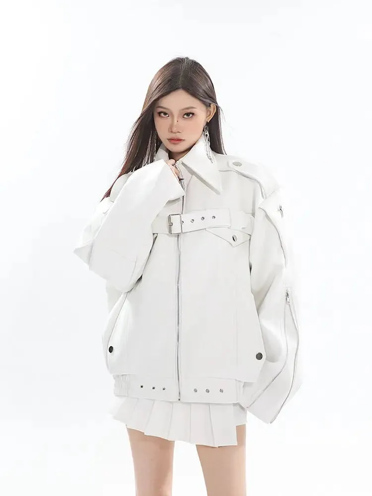 【23s August.】Minimalist Metallic Leather Jacket