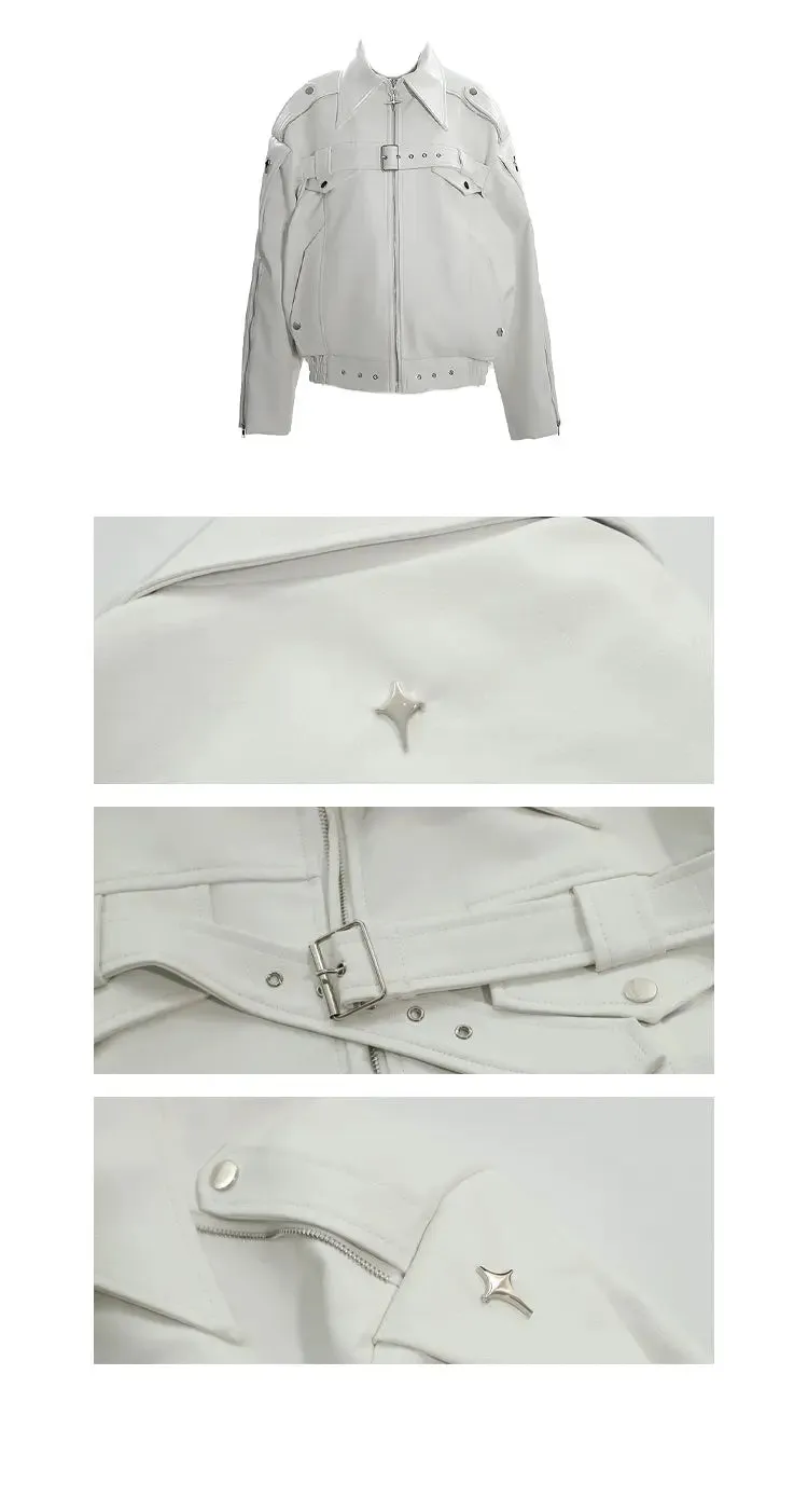 【23s August.】Minimalist Metallic Leather Jacket