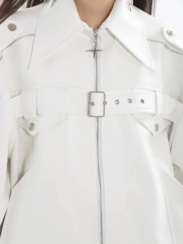 【23s August.】Minimalist Metallic Leather Jacket