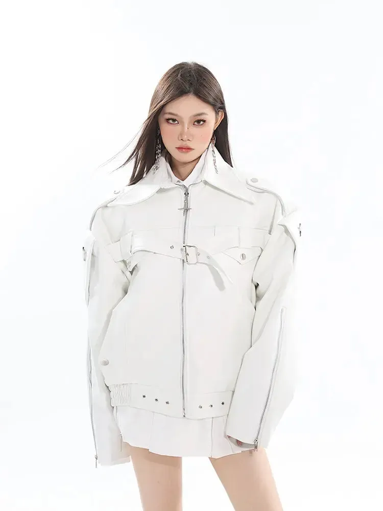【23s August.】Minimalist Metallic Leather Jacket