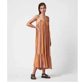 Allsaints Paola Striped Slip Midi Dress