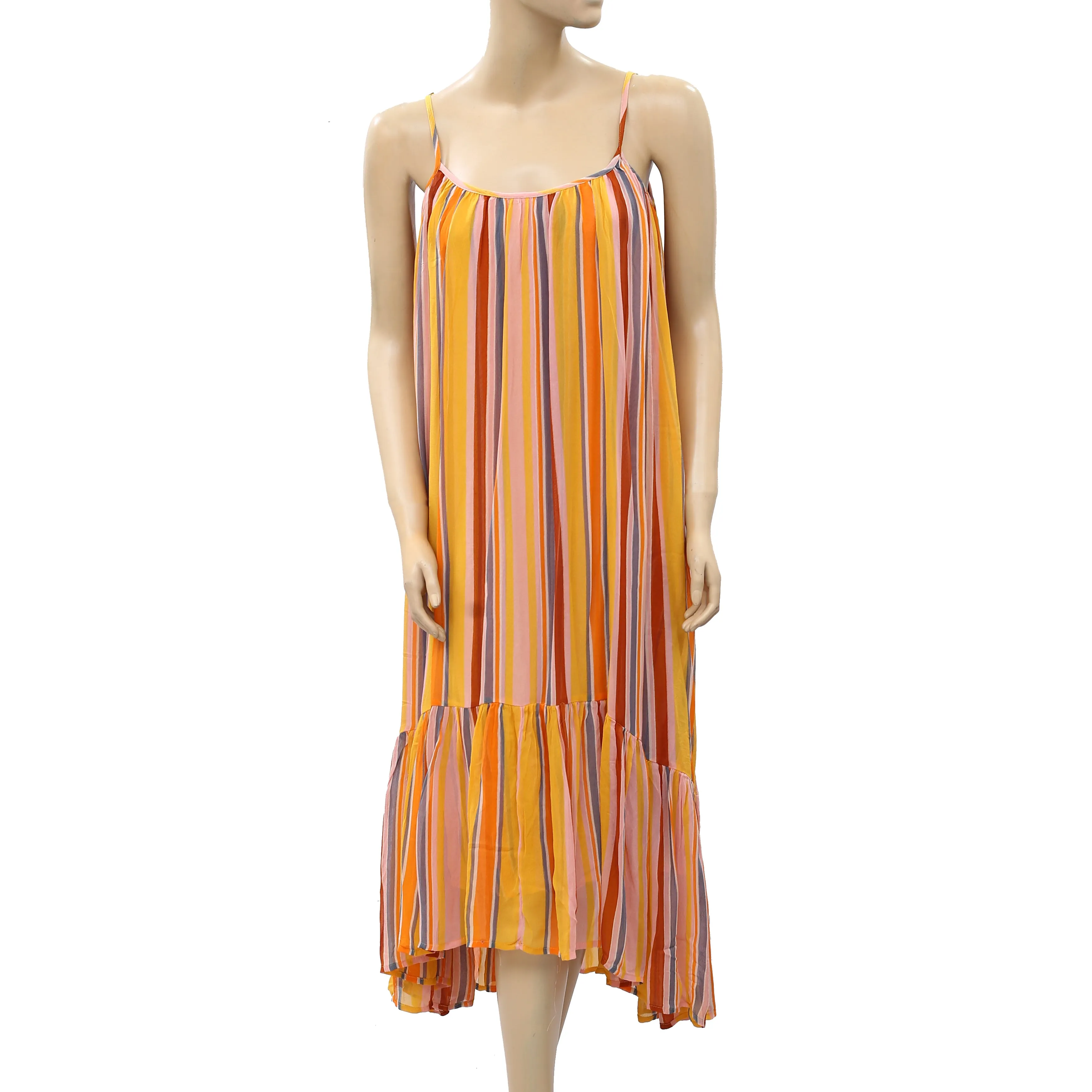 Allsaints Paola Striped Slip Midi Dress
