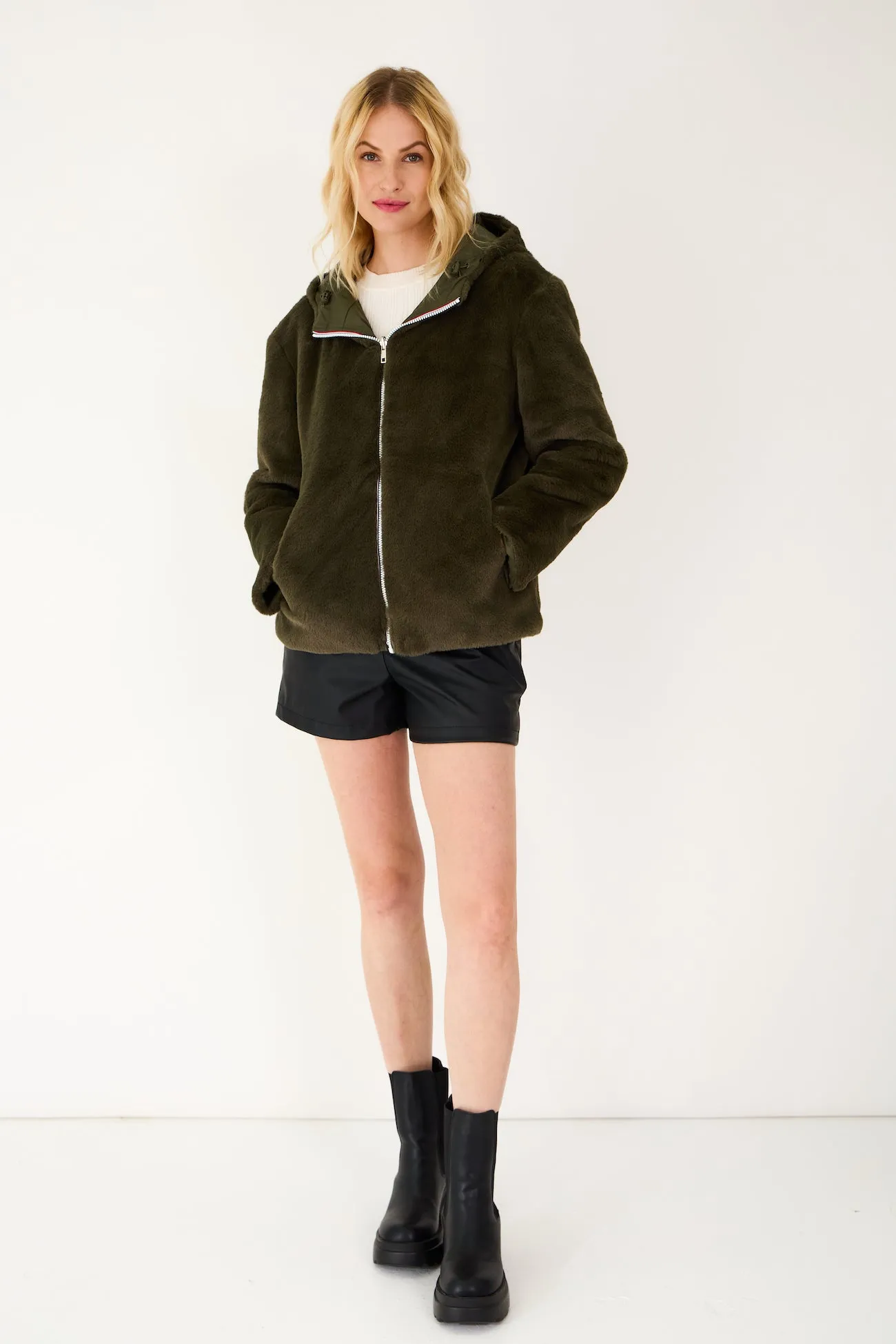 ANGÈLE - Parka courte réversible fausse fourrure