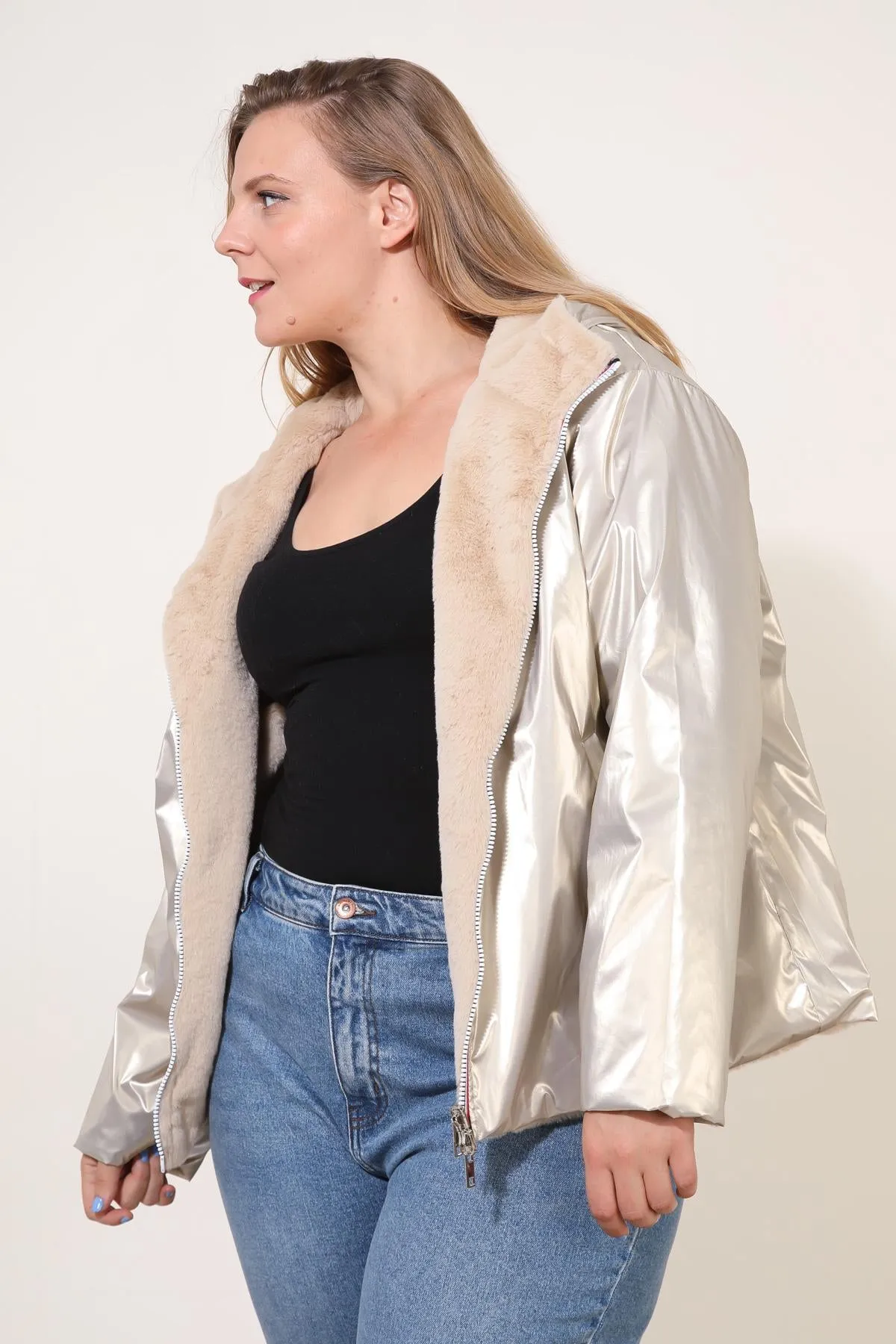 ANGÈLE - Parka courte réversible fausse fourrure