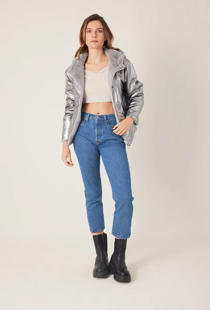 ANGÈLE - Parka courte réversible fausse fourrure
