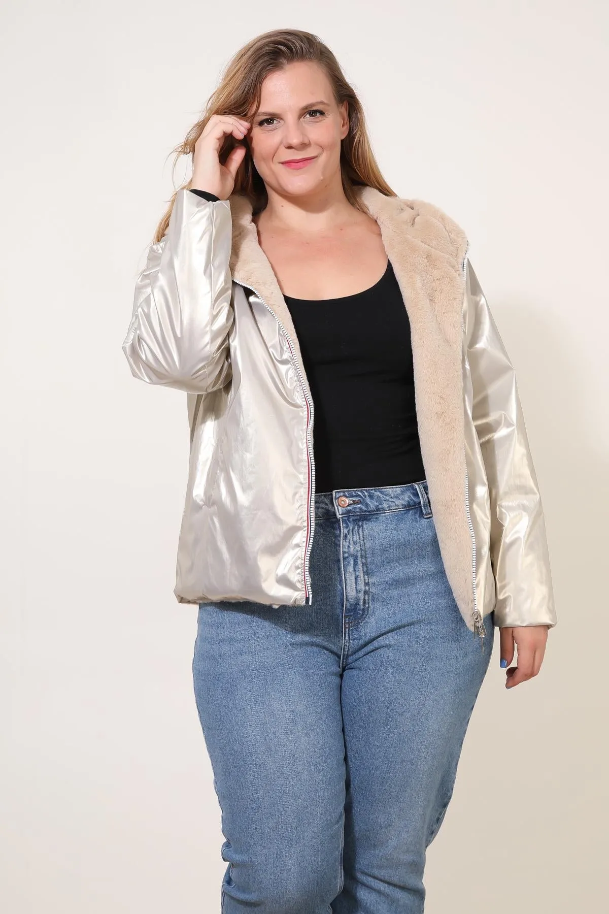 ANGÈLE - Parka courte réversible fausse fourrure