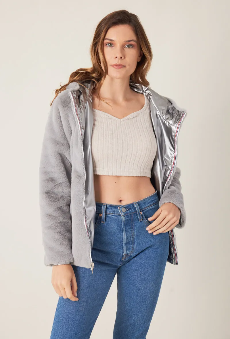 ANGÈLE - Parka courte réversible fausse fourrure