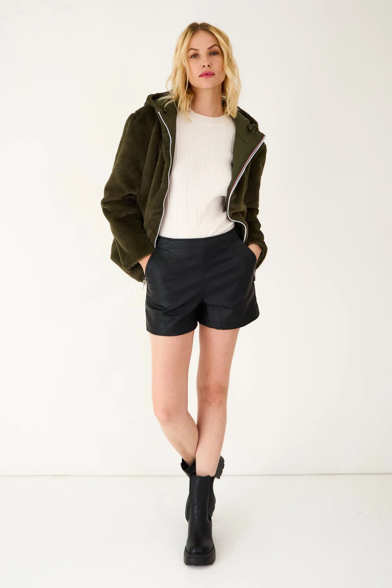 ANGÈLE - Parka courte réversible fausse fourrure