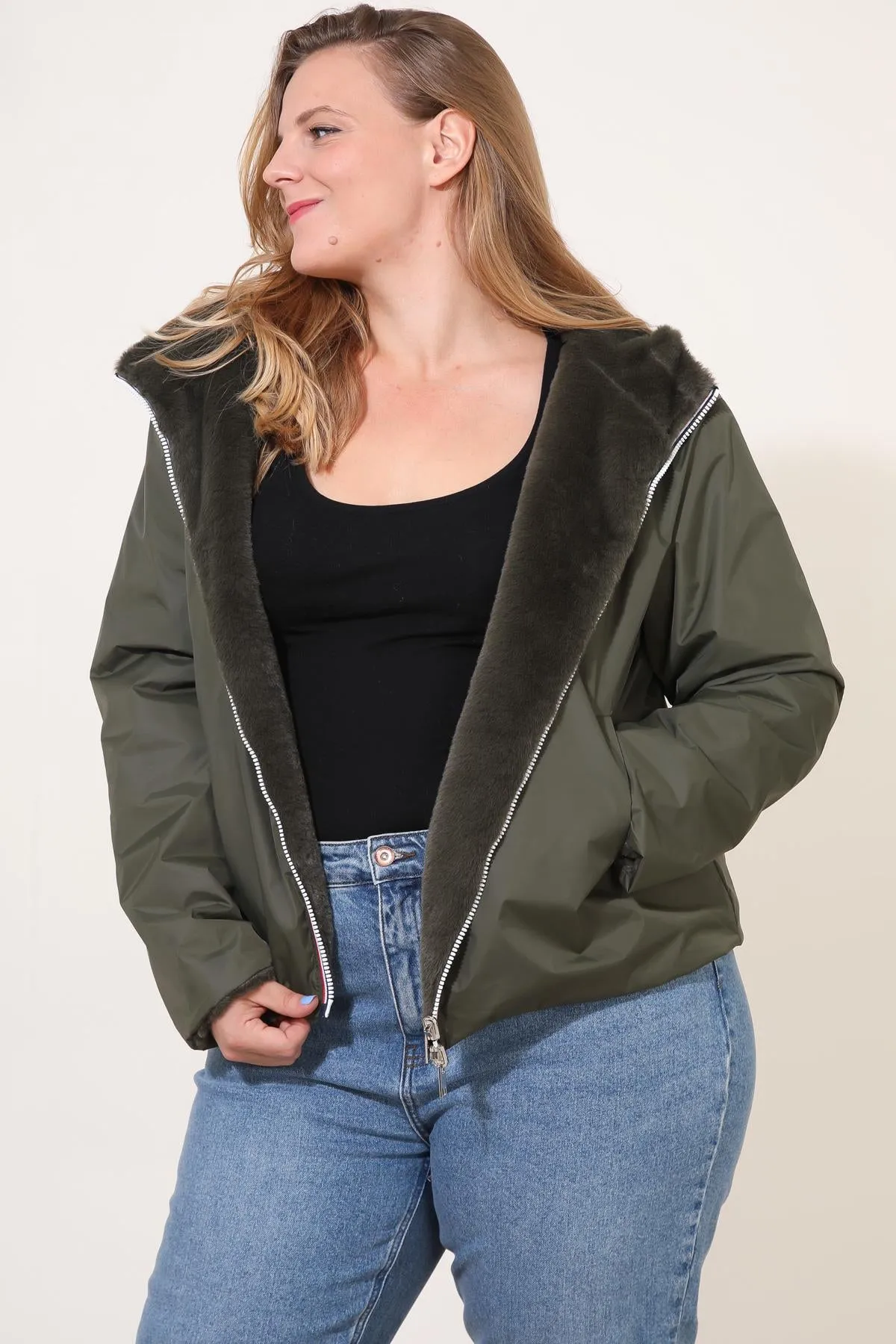 ANGÈLE - Parka courte réversible fausse fourrure
