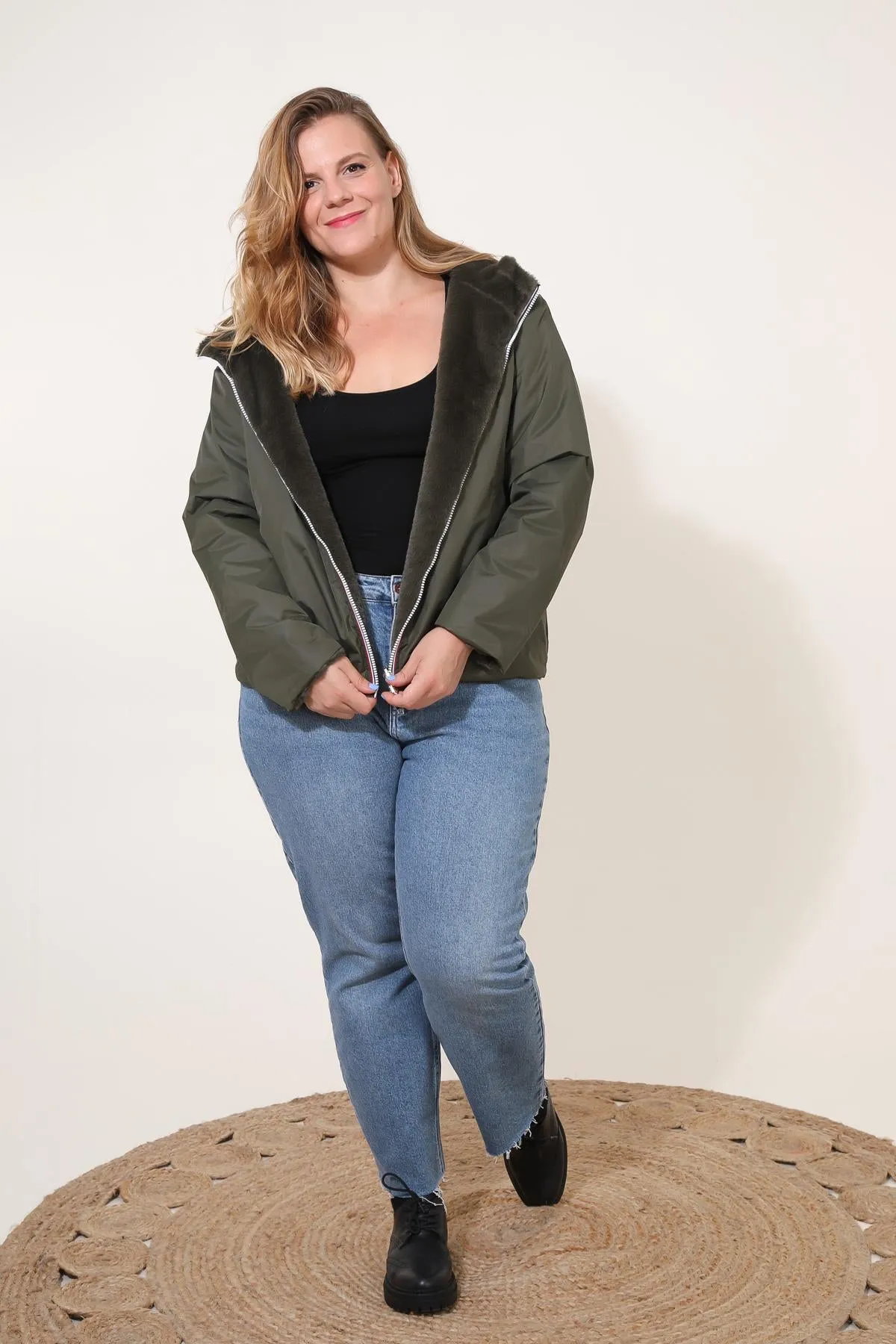 ANGÈLE - Parka courte réversible fausse fourrure