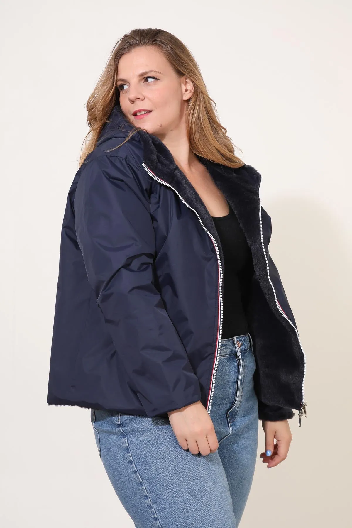 ANGÈLE - Parka courte réversible fausse fourrure