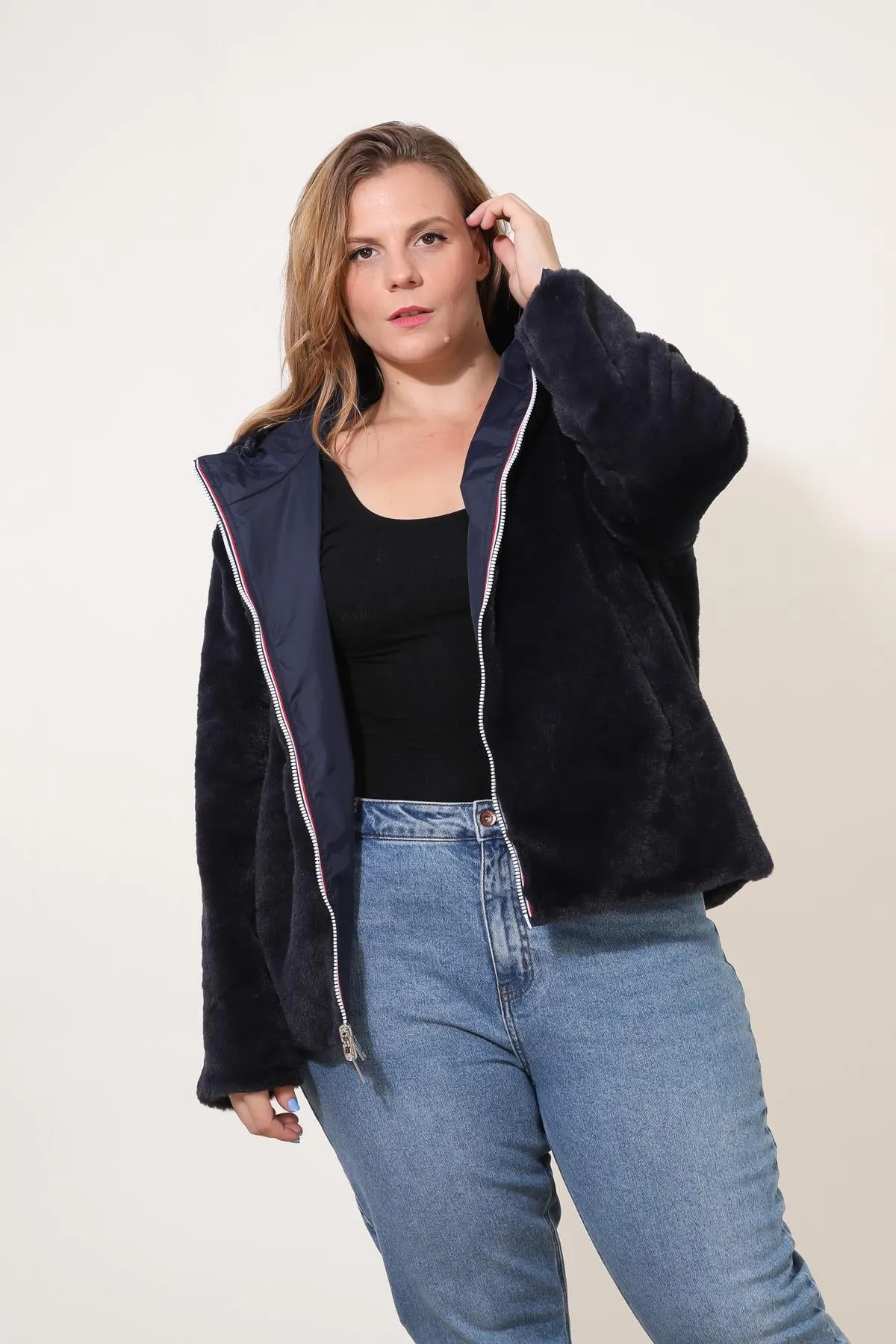 ANGÈLE - Parka courte réversible fausse fourrure