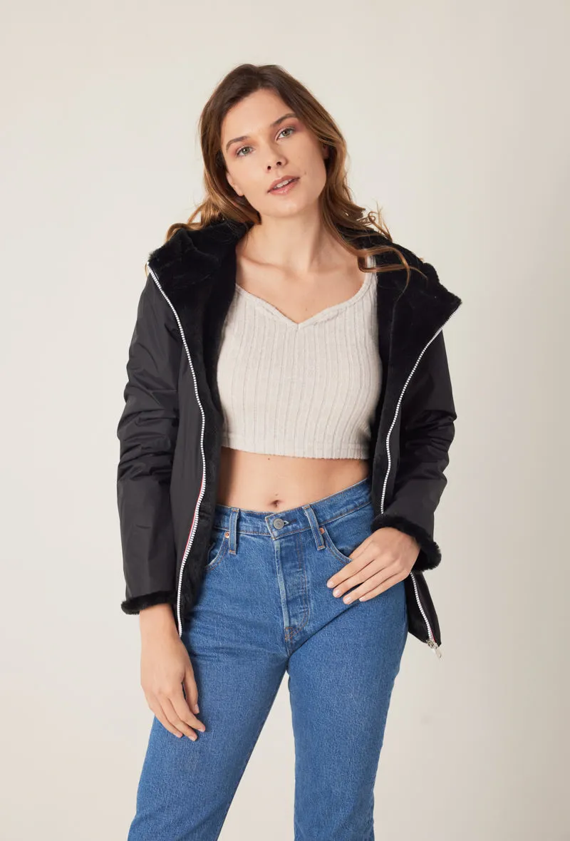 ANGÈLE - Parka courte réversible fausse fourrure