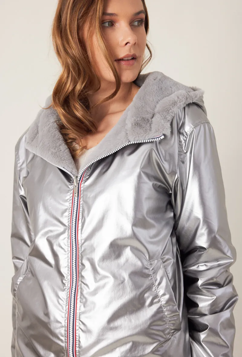 ANGÈLE - Parka courte réversible fausse fourrure