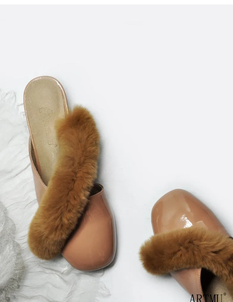 ARTMU SQUARE TOE FLUFF DETAIL MULE LOAFER