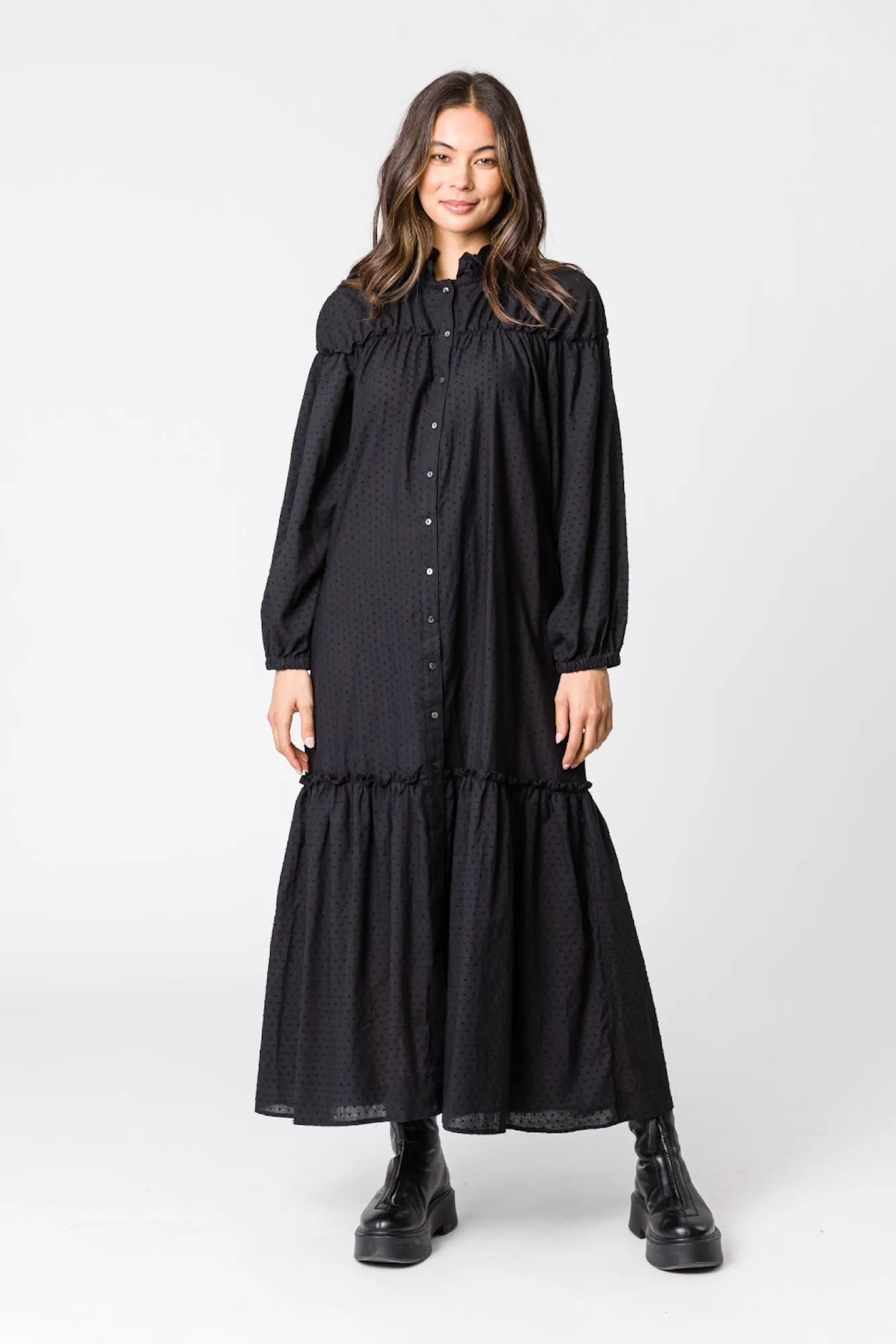 ASHLEY DRESS - BLACK SELF SPOT