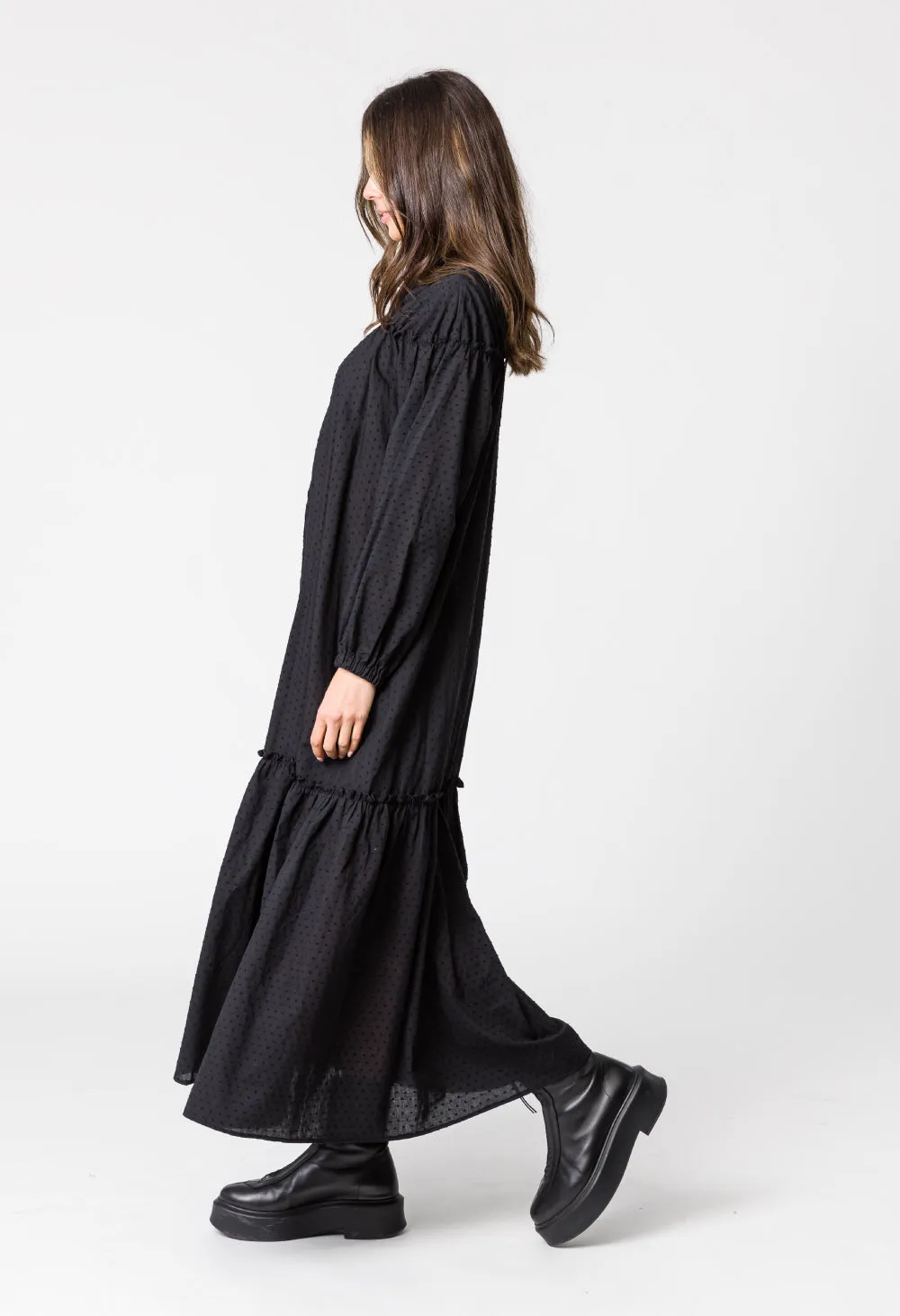 ASHLEY DRESS - BLACK SELF SPOT