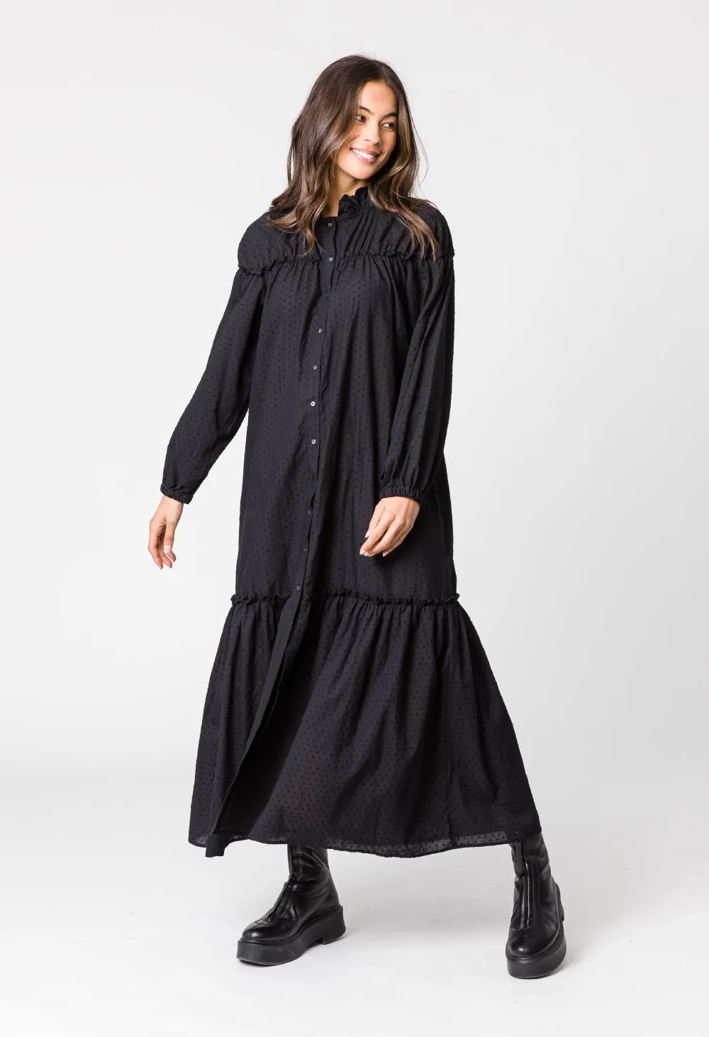 ASHLEY DRESS - BLACK SELF SPOT