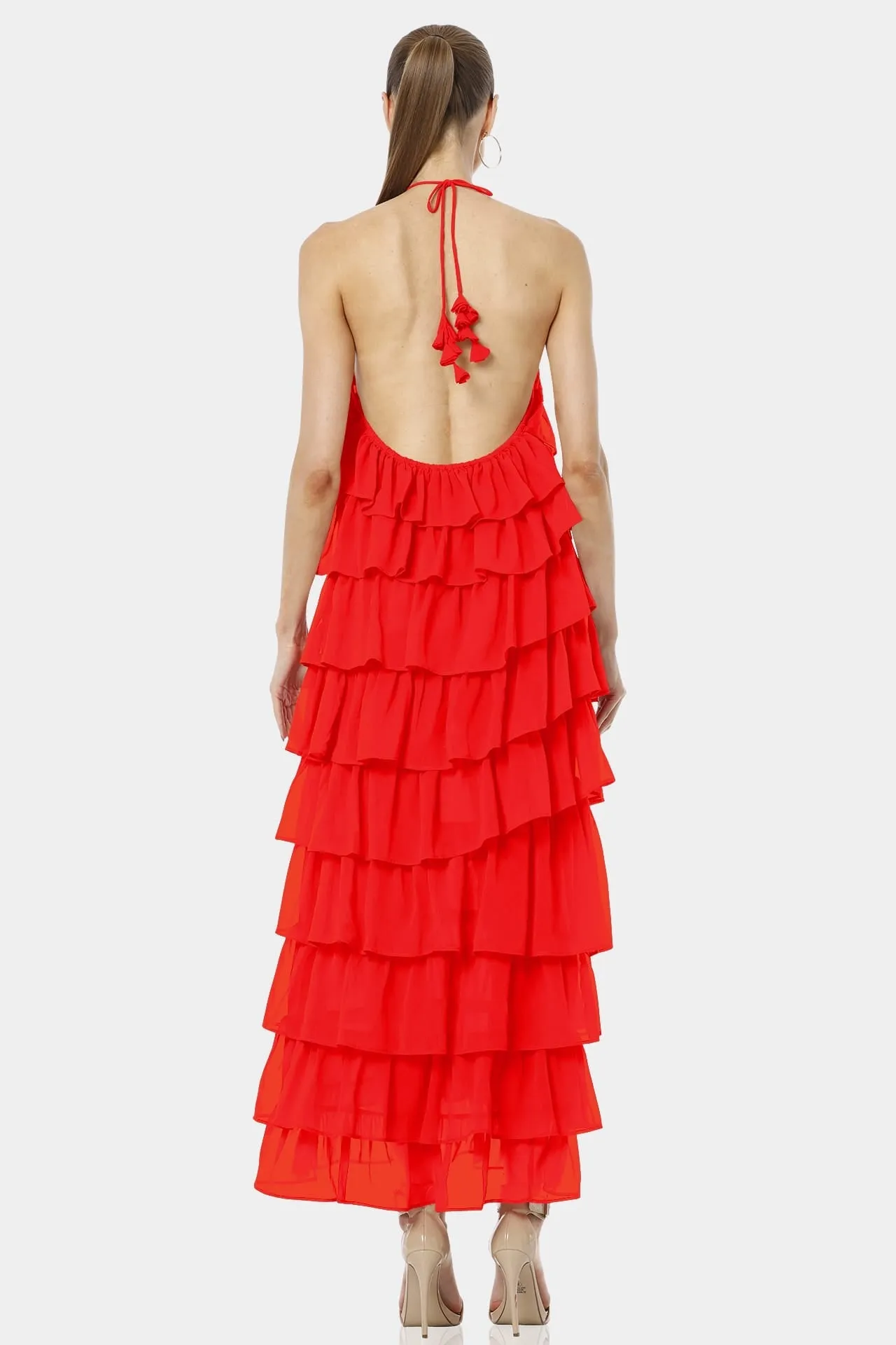 Atalanta Red Lava Falls Halter Neck Backless Dress