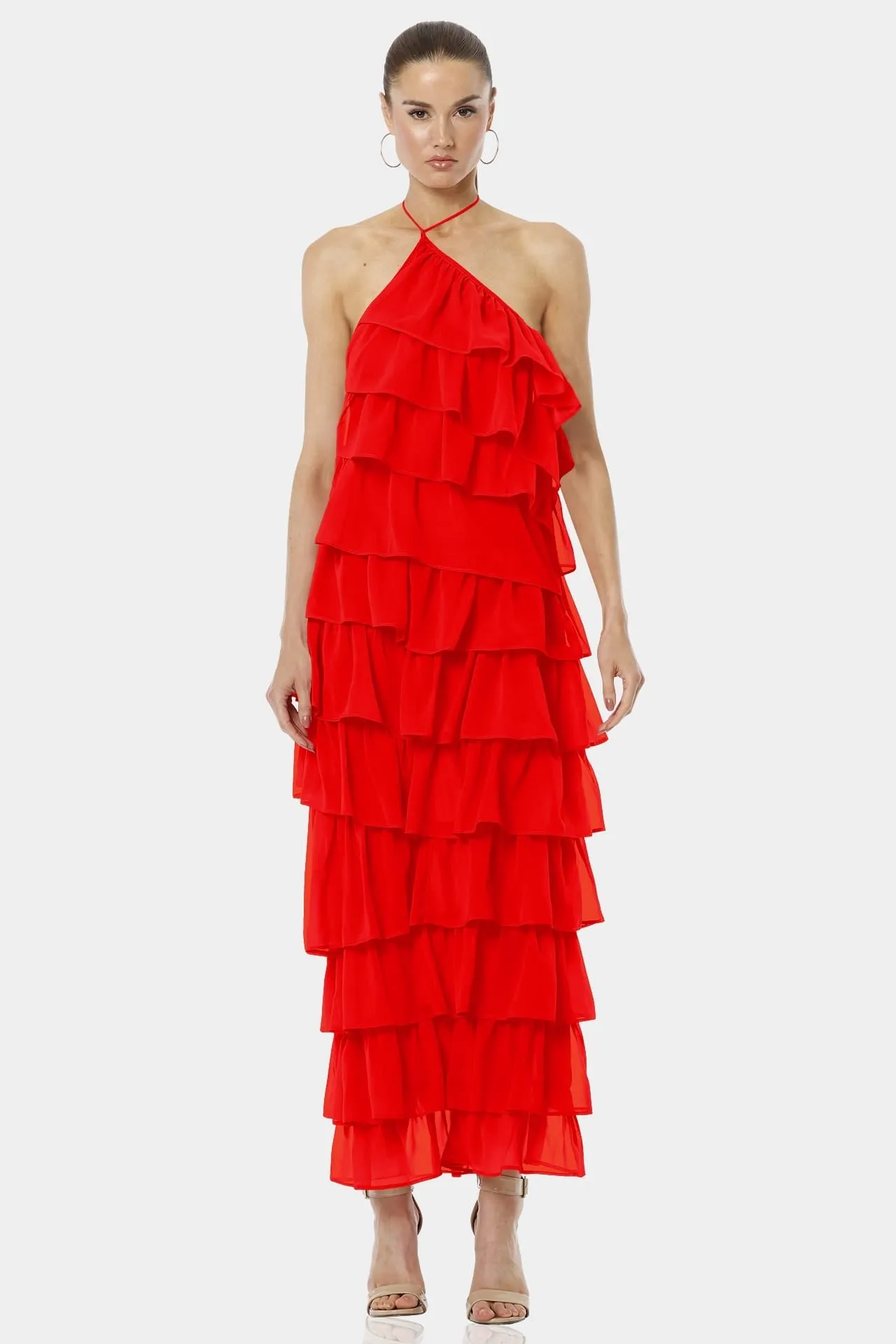 Atalanta Red Lava Falls Halter Neck Backless Dress