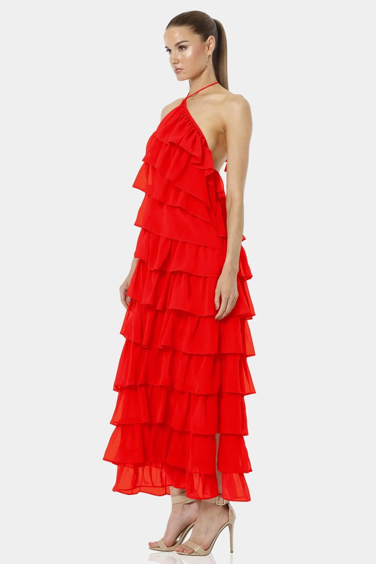 Atalanta Red Lava Falls Halter Neck Backless Dress
