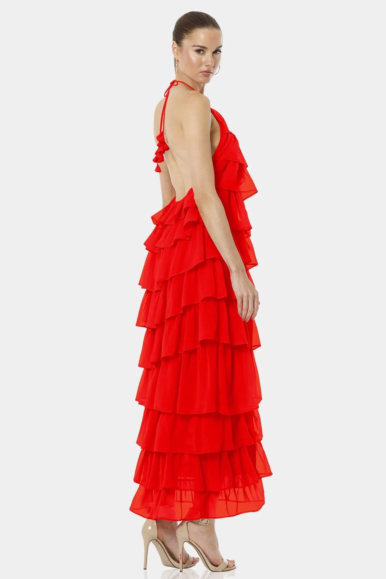 Atalanta Red Lava Falls Halter Neck Backless Dress