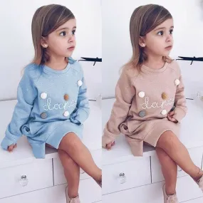 Autumn Winter Girls Princess Mini Dress Kids Pageant Long Sleeve Sweater Dresses