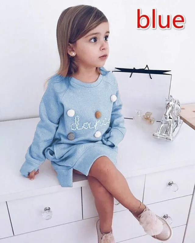 Autumn Winter Girls Princess Mini Dress Kids Pageant Long Sleeve Sweater Dresses