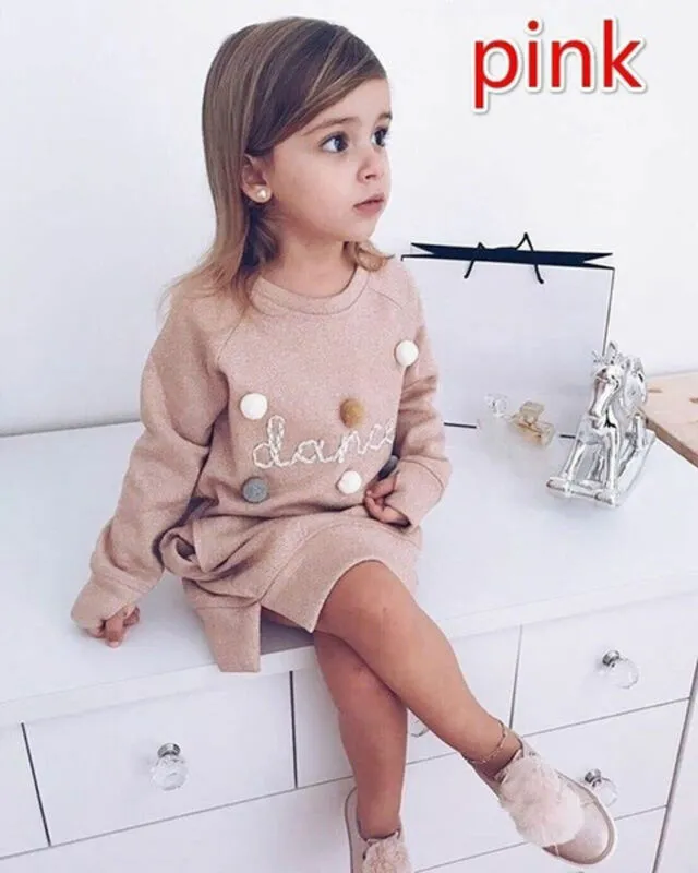 Autumn Winter Girls Princess Mini Dress Kids Pageant Long Sleeve Sweater Dresses
