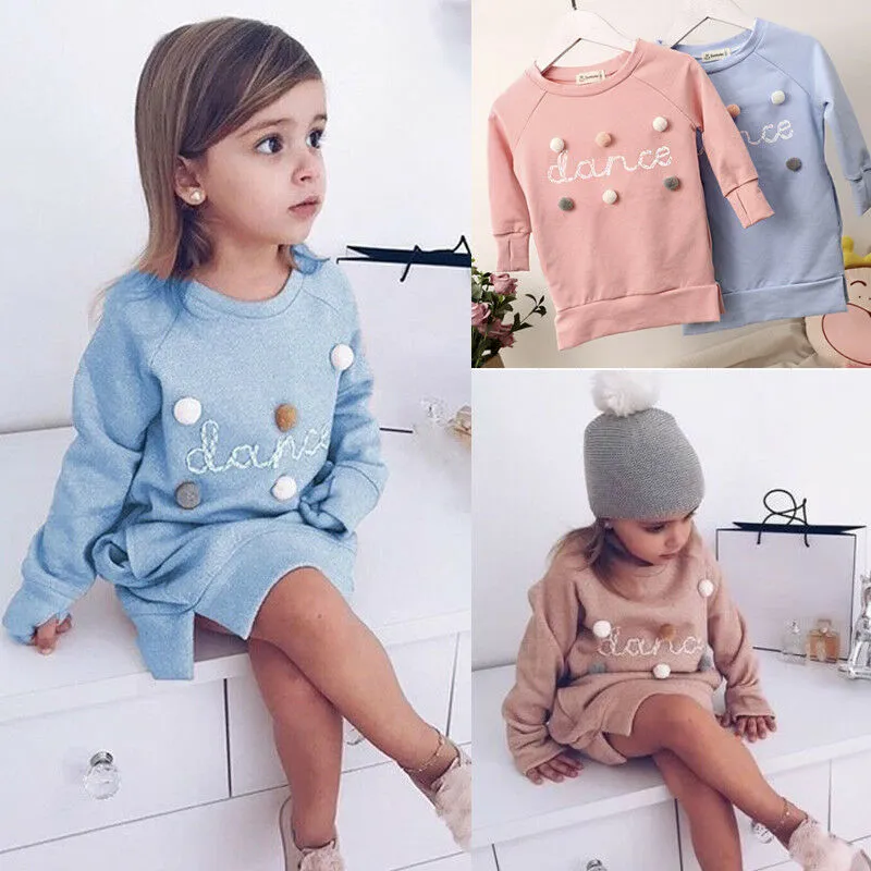 Autumn Winter Girls Princess Mini Dress Kids Pageant Long Sleeve Sweater Dresses