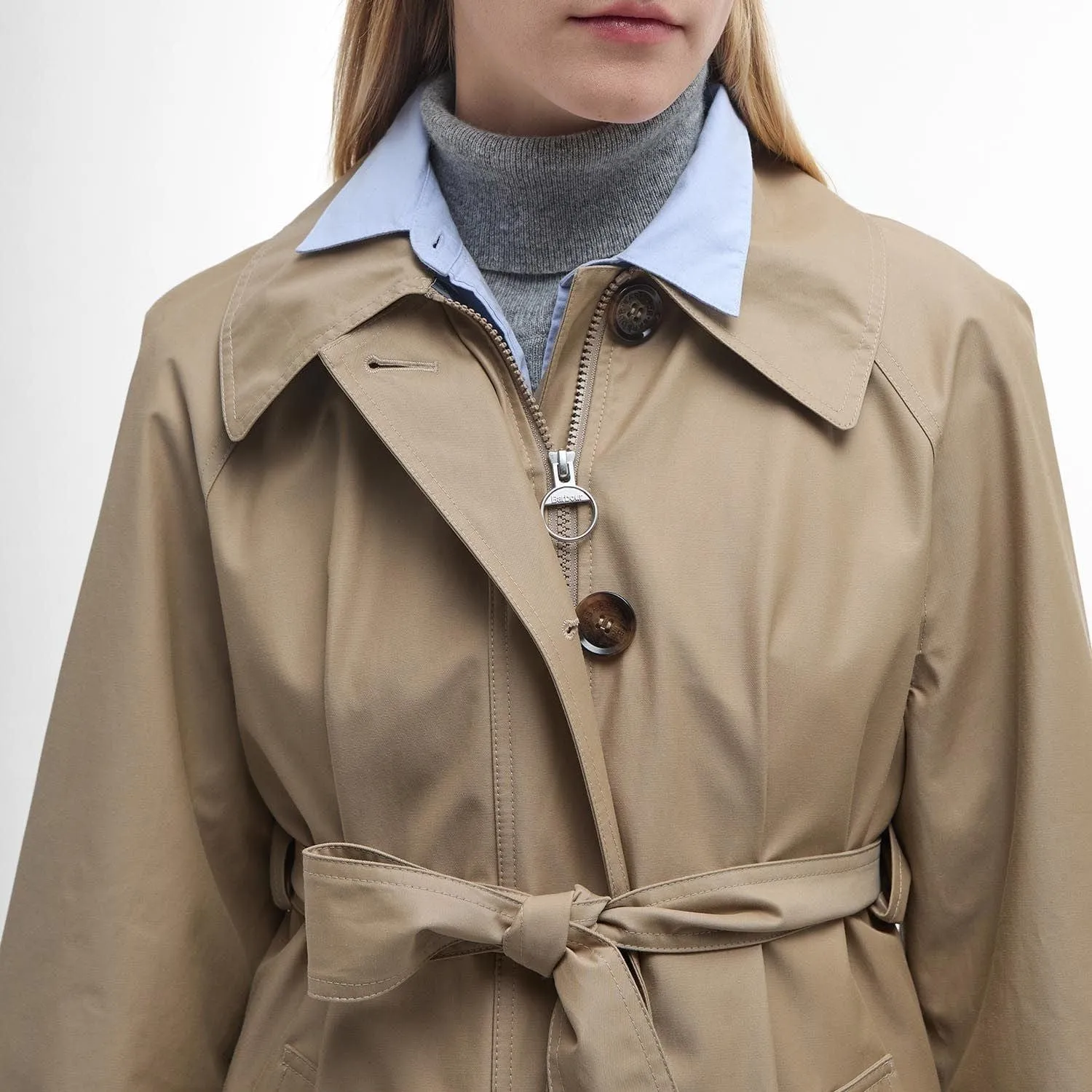 Barbour Beatrix Showerproof Trench Coat In Trench/Sky Tartan
