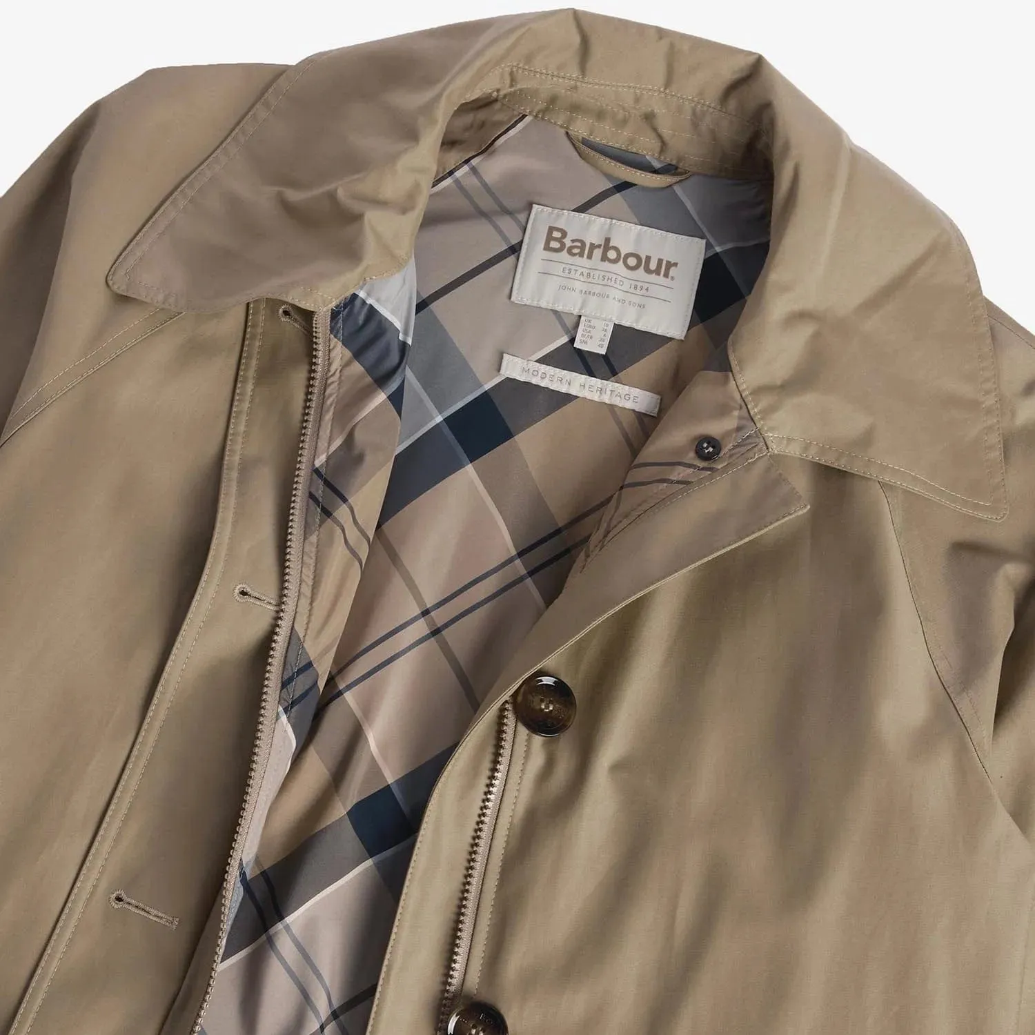 Barbour Beatrix Showerproof Trench Coat In Trench/Sky Tartan