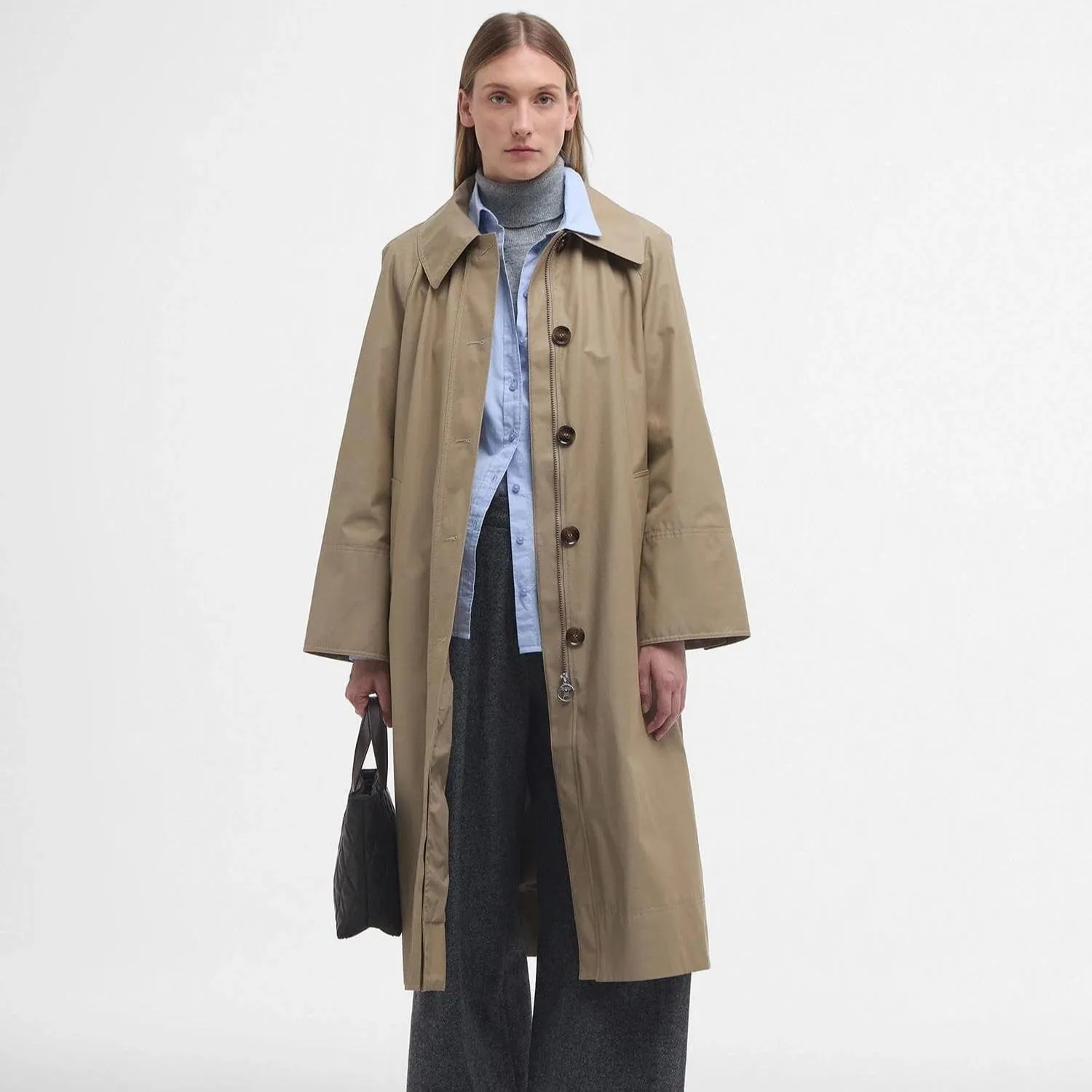 Barbour Beatrix Showerproof Trench Coat In Trench/Sky Tartan