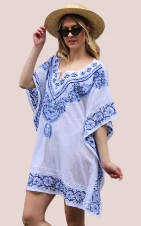 Blue and White Embroidered Kaftan