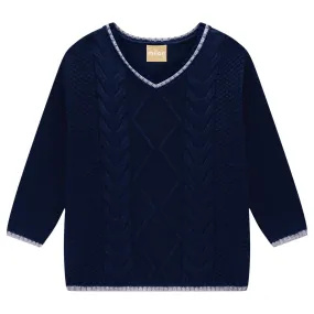 Boys Navy Blue V-Neck Sweater
