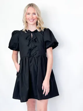 Brea - Black Bow Puff Sleeve Detail Dress