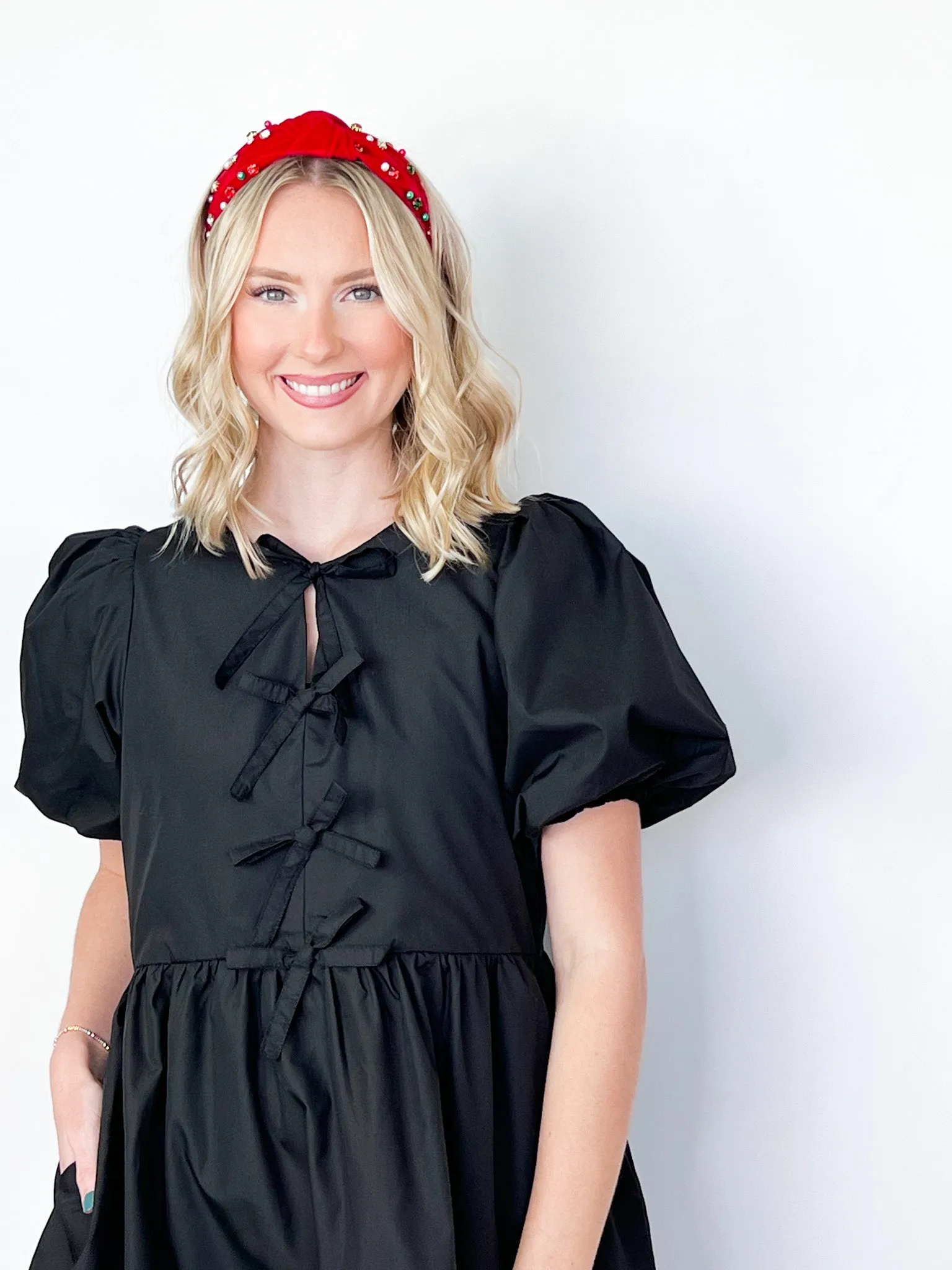 Brea - Black Bow Puff Sleeve Detail Dress