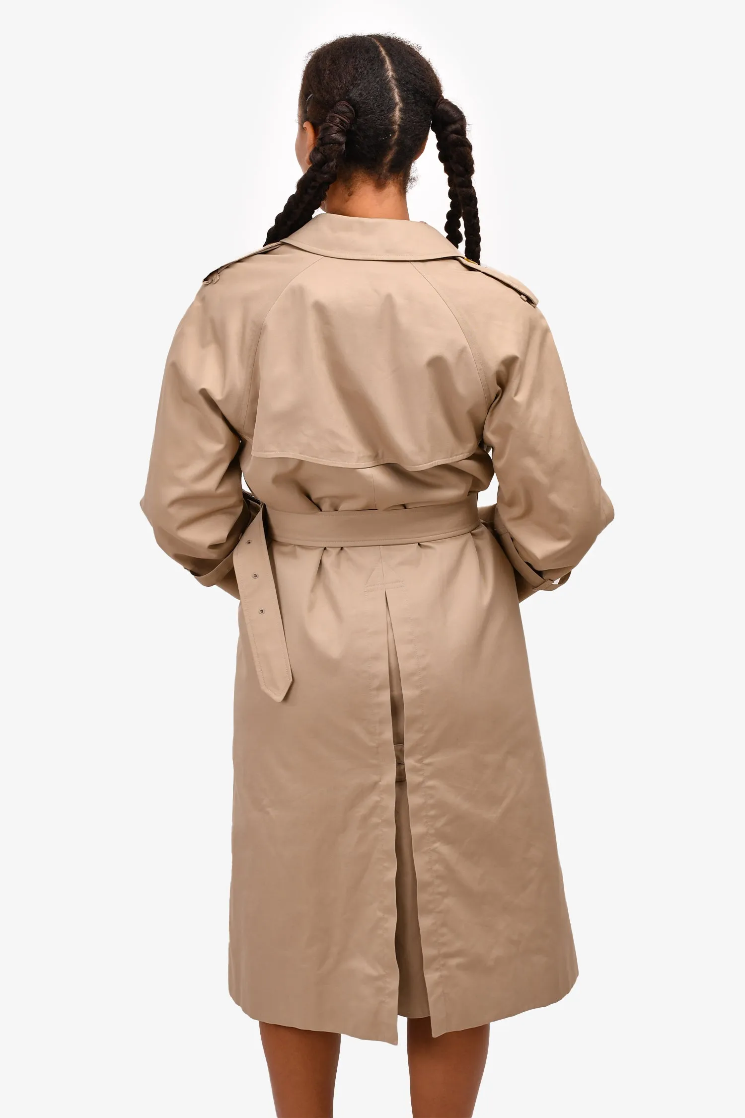 Burberrys Vintage Beige Check Wool Lined Trench Coat with Belt Est. Size 6/8