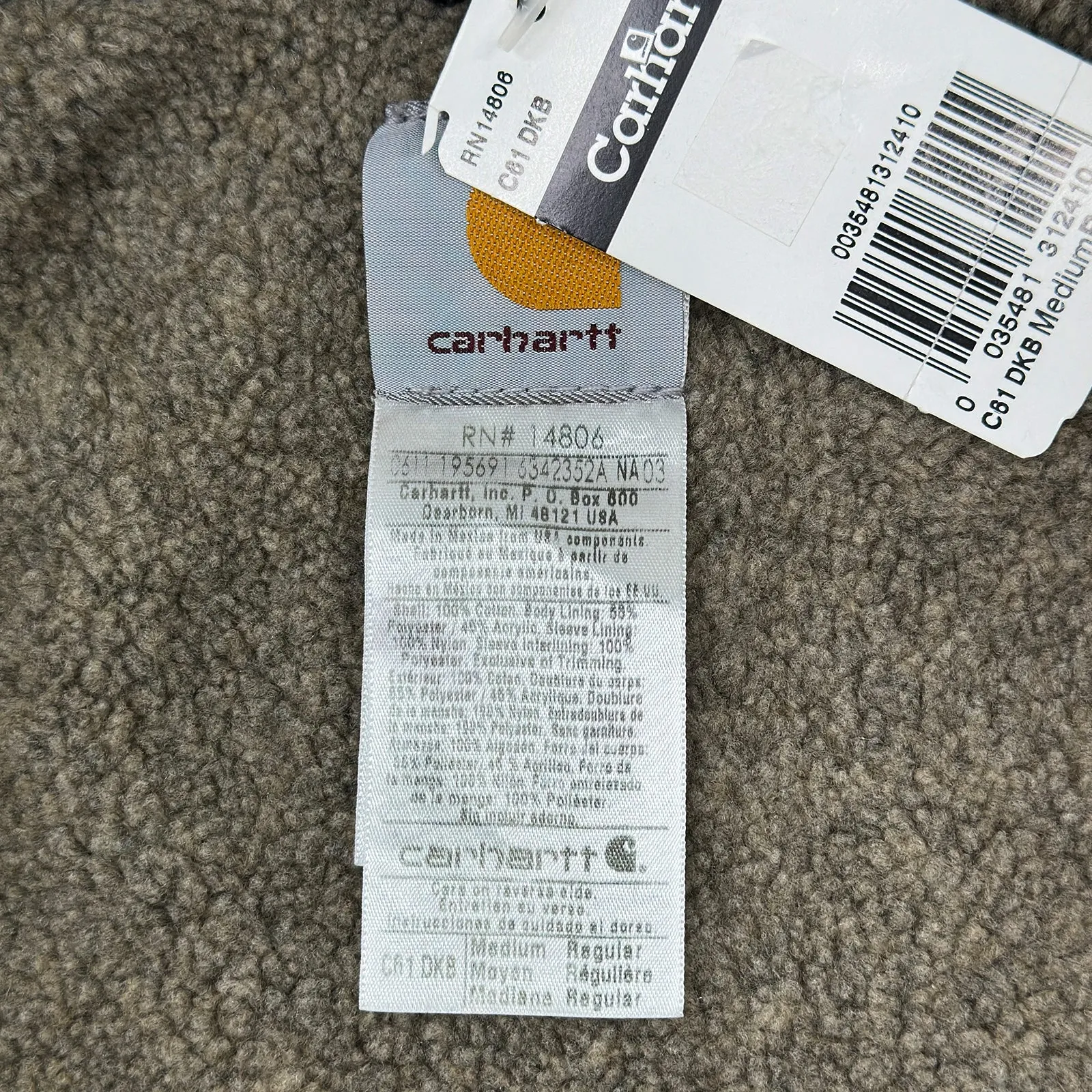 Carhartt C61 DKB (dark brown) Sherpa Lined Sandstone Ridge Coat NWT Medium
