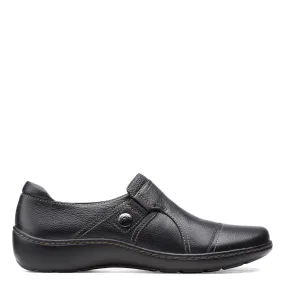 Clarks Women's Cora Poppy Slip Ons- Black Leather