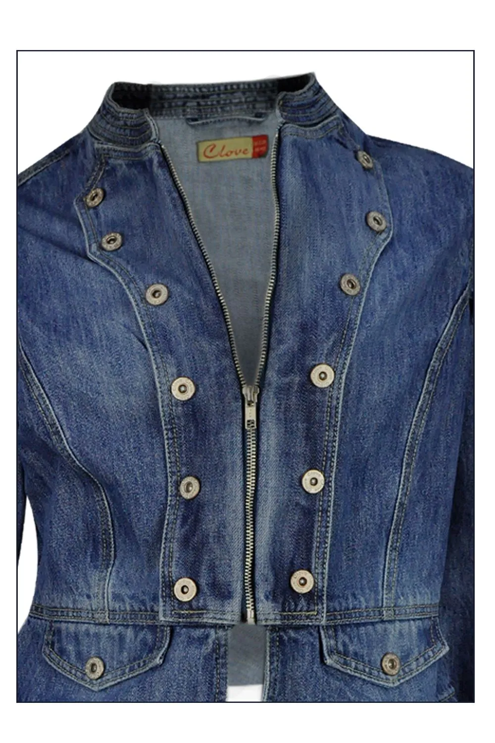 Clove Jeans Military Denim Cropped Jacket Womens Short Jackets Plus Size UK 14-24
