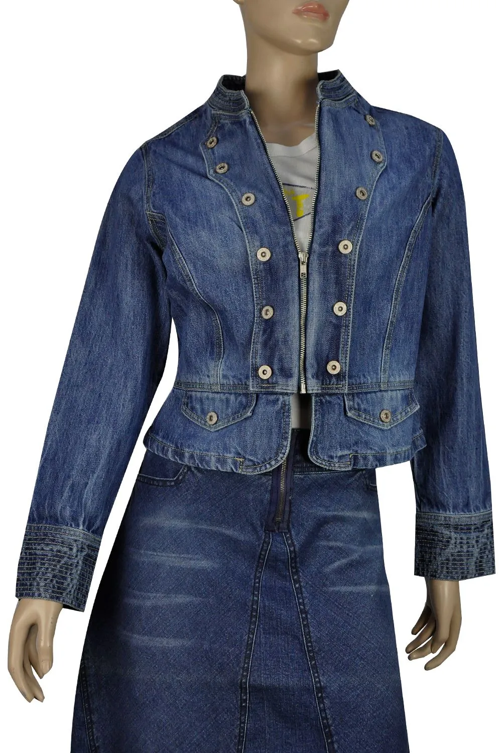 Clove Jeans Military Denim Cropped Jacket Womens Short Jackets Plus Size UK 14-24