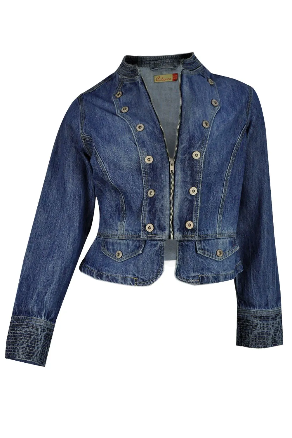 Clove Jeans Military Denim Cropped Jacket Womens Short Jackets Plus Size UK 14-24