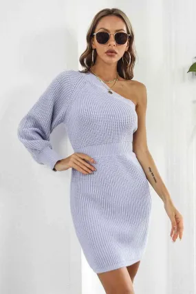 Comfy Chic Knitted One Shoulder Sweater Dress