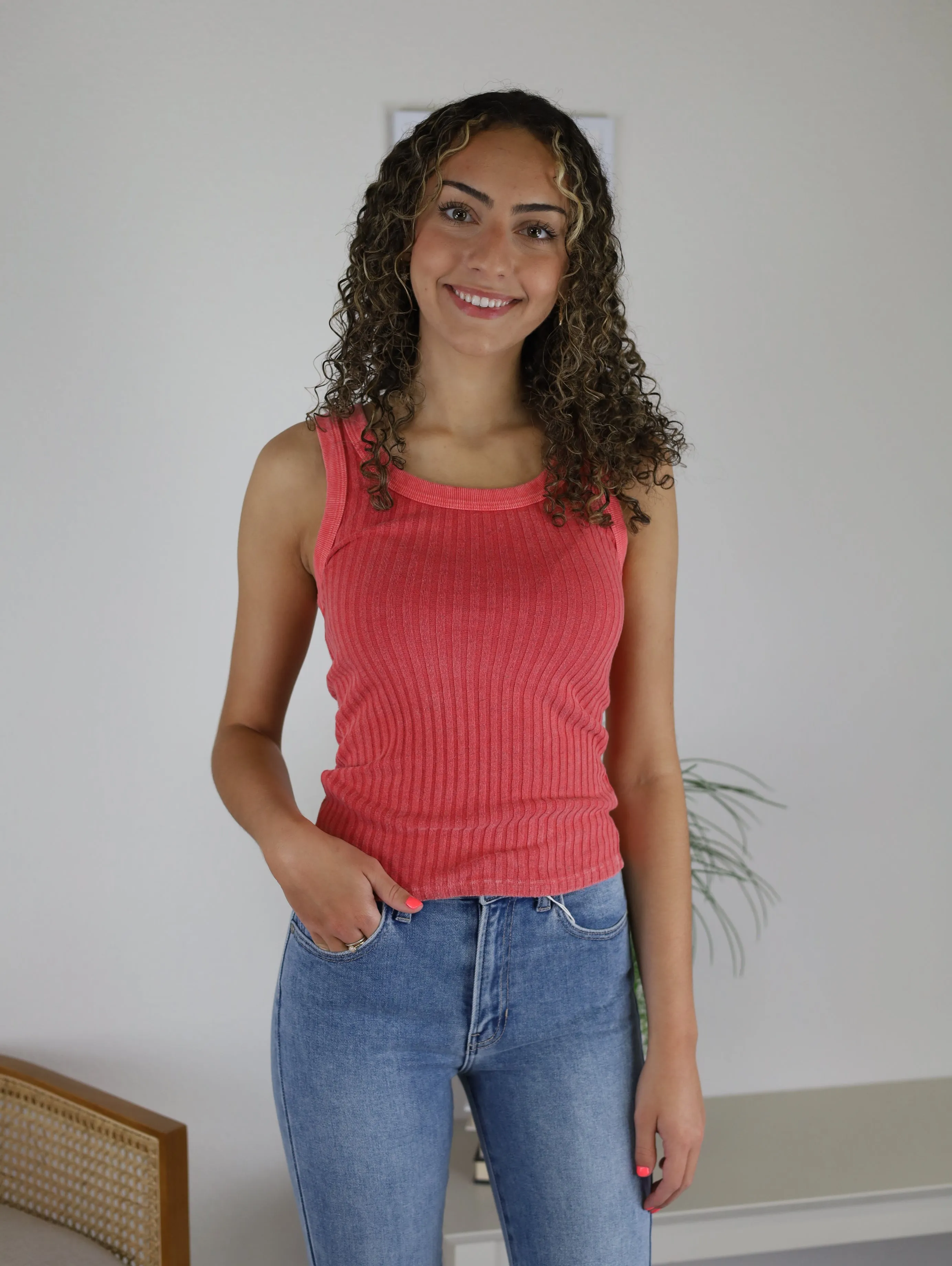 Cooper Rib Tank - Coral - Sale
